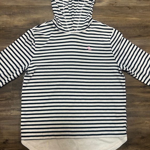 💗 Abercrombie & Fitch Black and White Striped Hoodie Sweatshirt - Picture 2 of 4